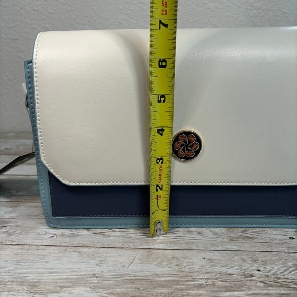 Angel Kiss Purse 10" Blue Leather Structured Colorblock Crossbody Shoulder Strap - Picture 6 of 11